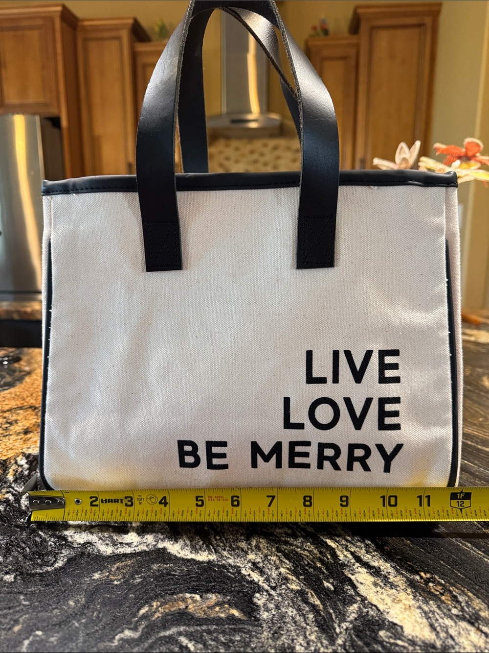 Canvas Tote Bag - Live Love Be Merry - Cream with Black
